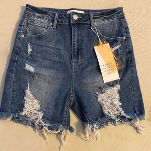 Women's Risen Jeans Distressed Denim Fringe Shorts Medium - NWT